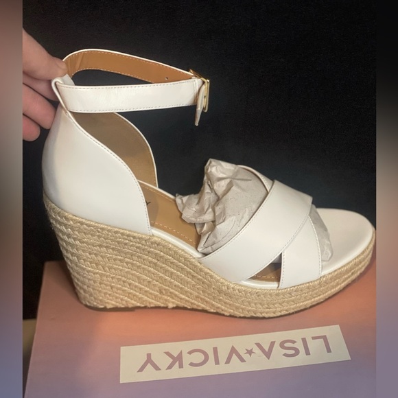 Lisa Vicky Gemi Platform Espadrille Wedge White Sandals, size 10 - Picture 2 of 9